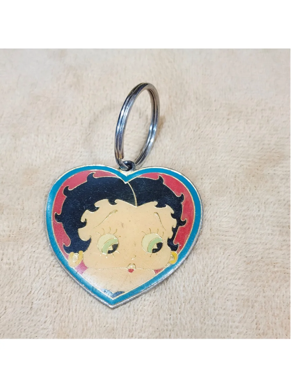 Vintage 1994 Betty Boop Heart Enamel Keychain KFS KS Retro Cartoon Key Ring